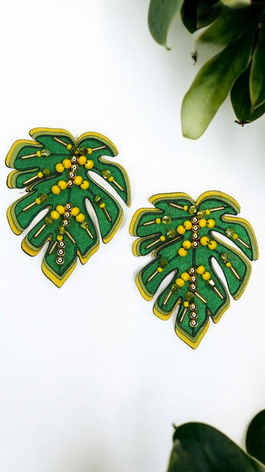 Maxi Monstera Leaf Earrings with Stud Base