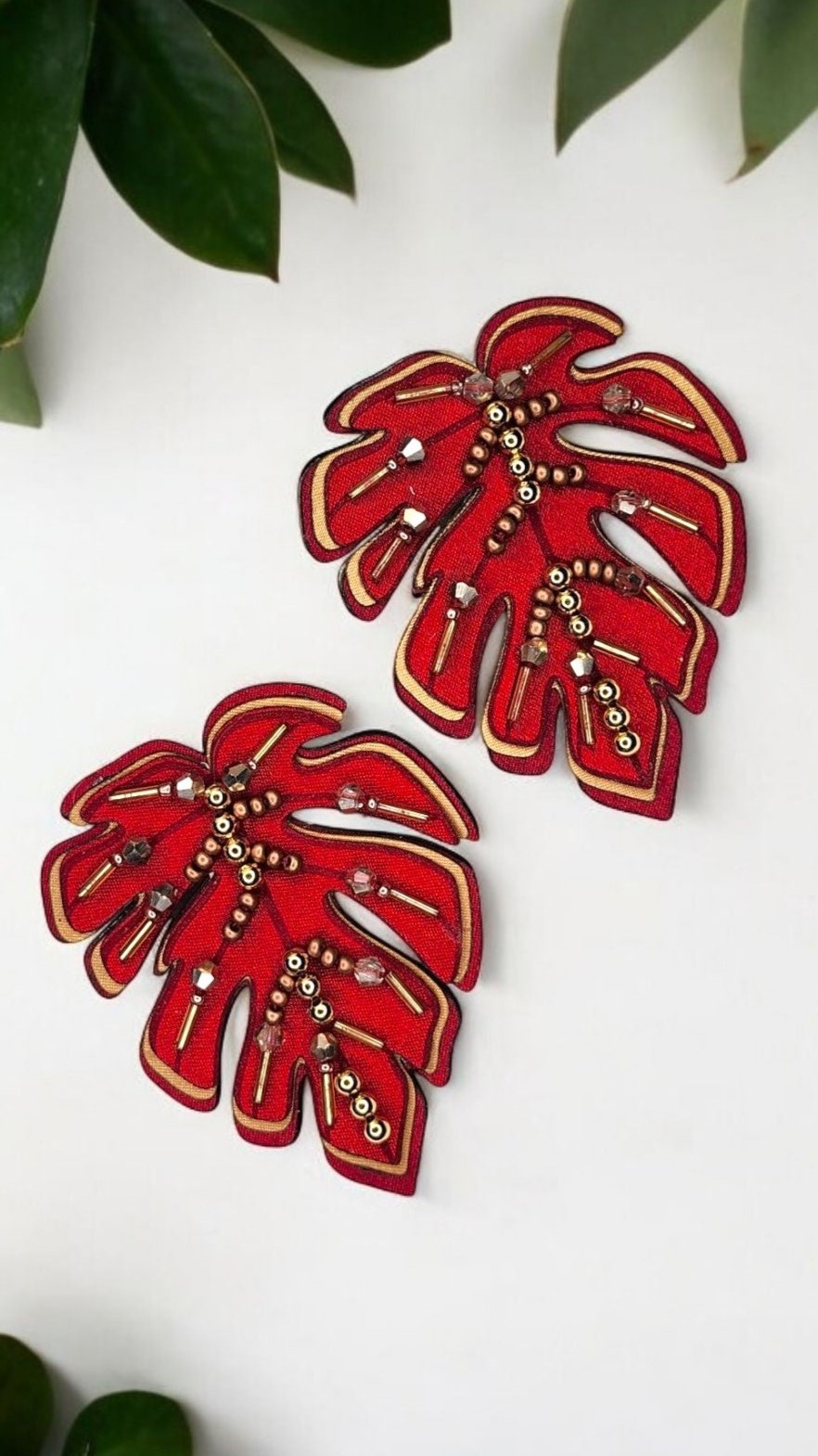 Maxi Monstera Leaf Earrings with Stud Base