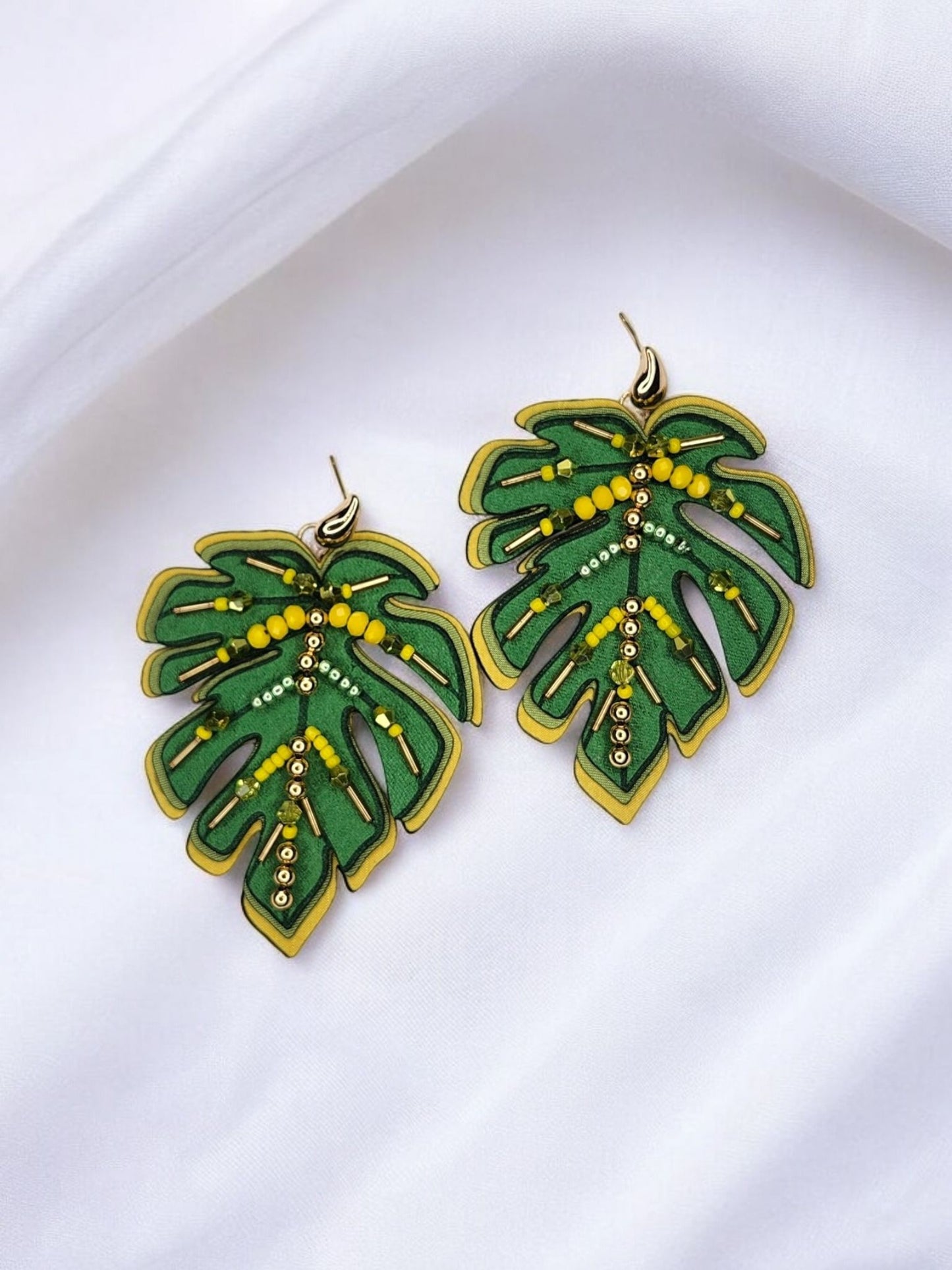 Maxi Monstera Leaf Earrings with Drop Base (Trend)