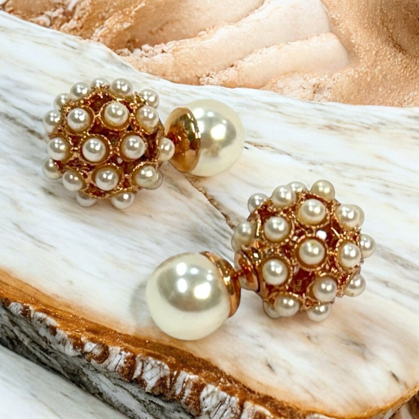 Pendientes doble bola con imitación de perlas