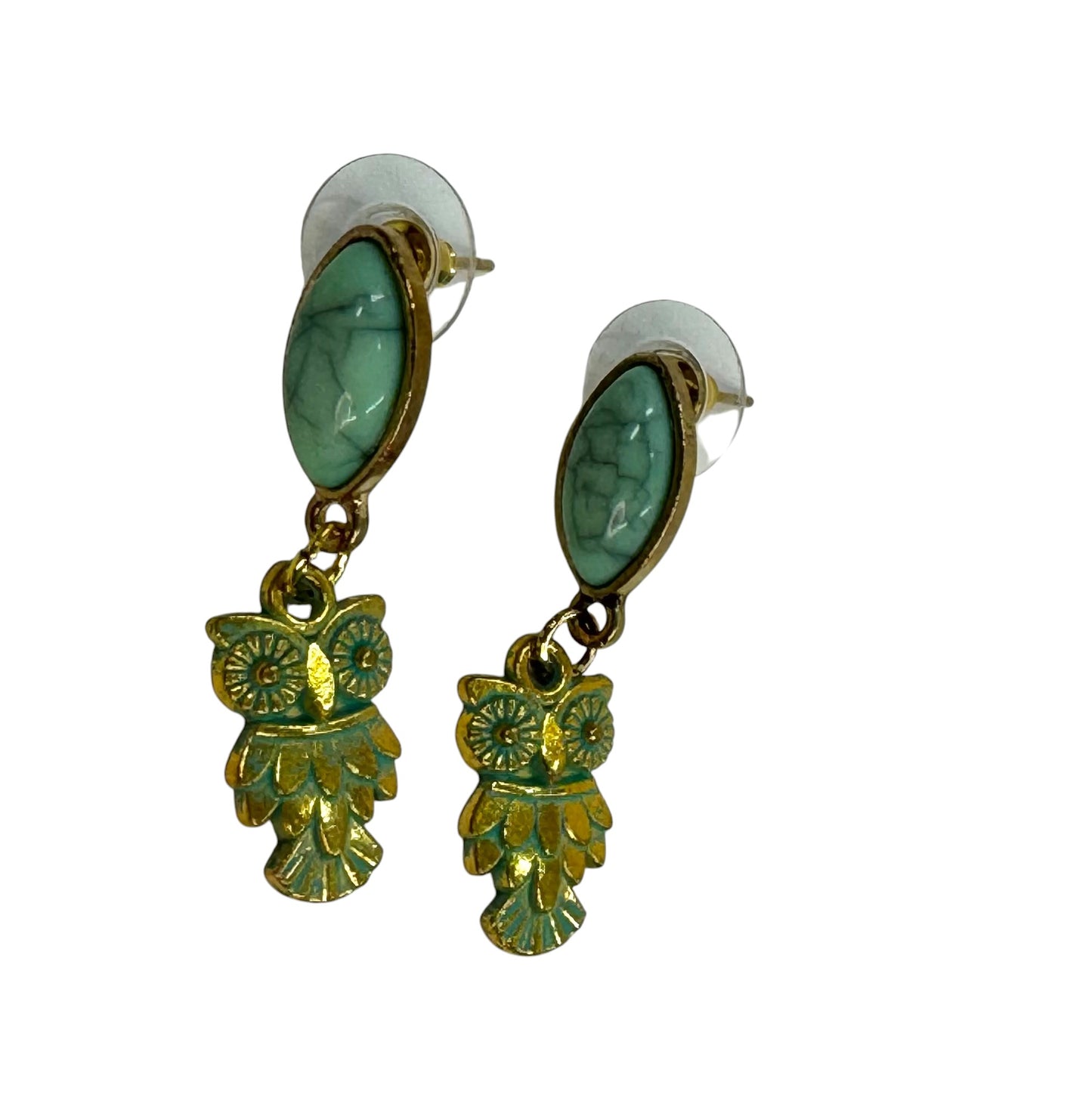 Pendientes Búho Verde Dorado Envejecido