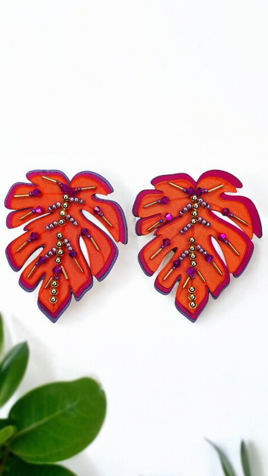 Maxi Monstera Leaf Earrings with Stud Base