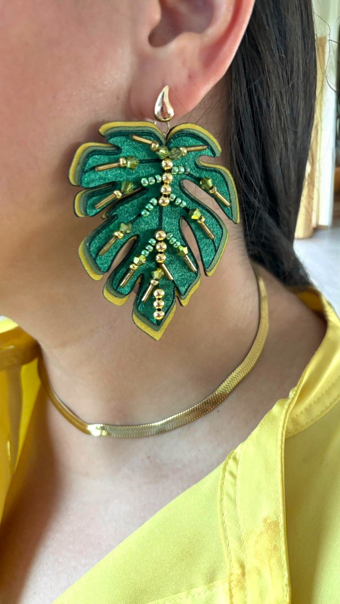 Maxi Monstera Leaf Earrings with Drop Base (Trend)