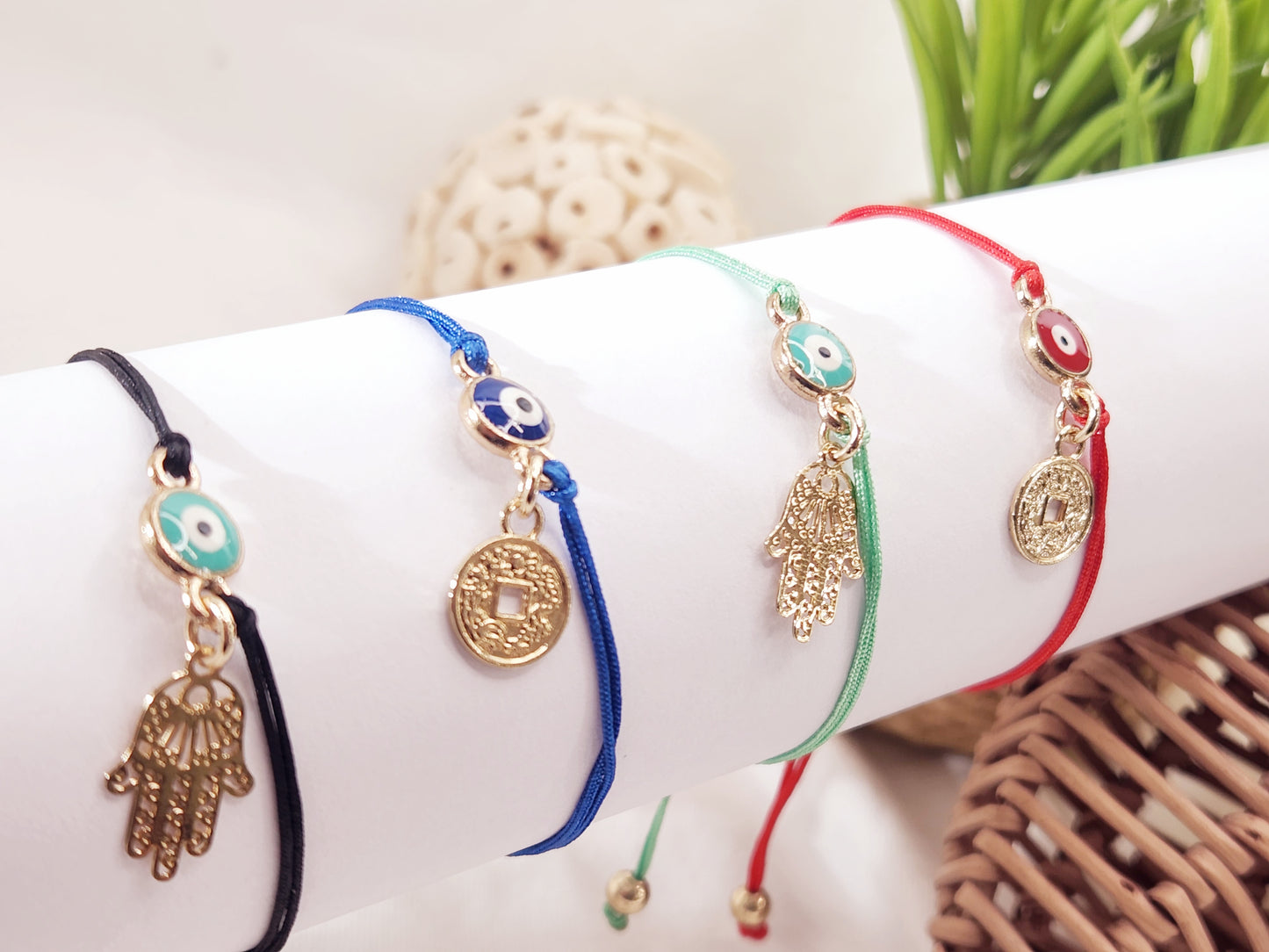 Pulsera de Hilo con Ojo - Moneda - Hamsa