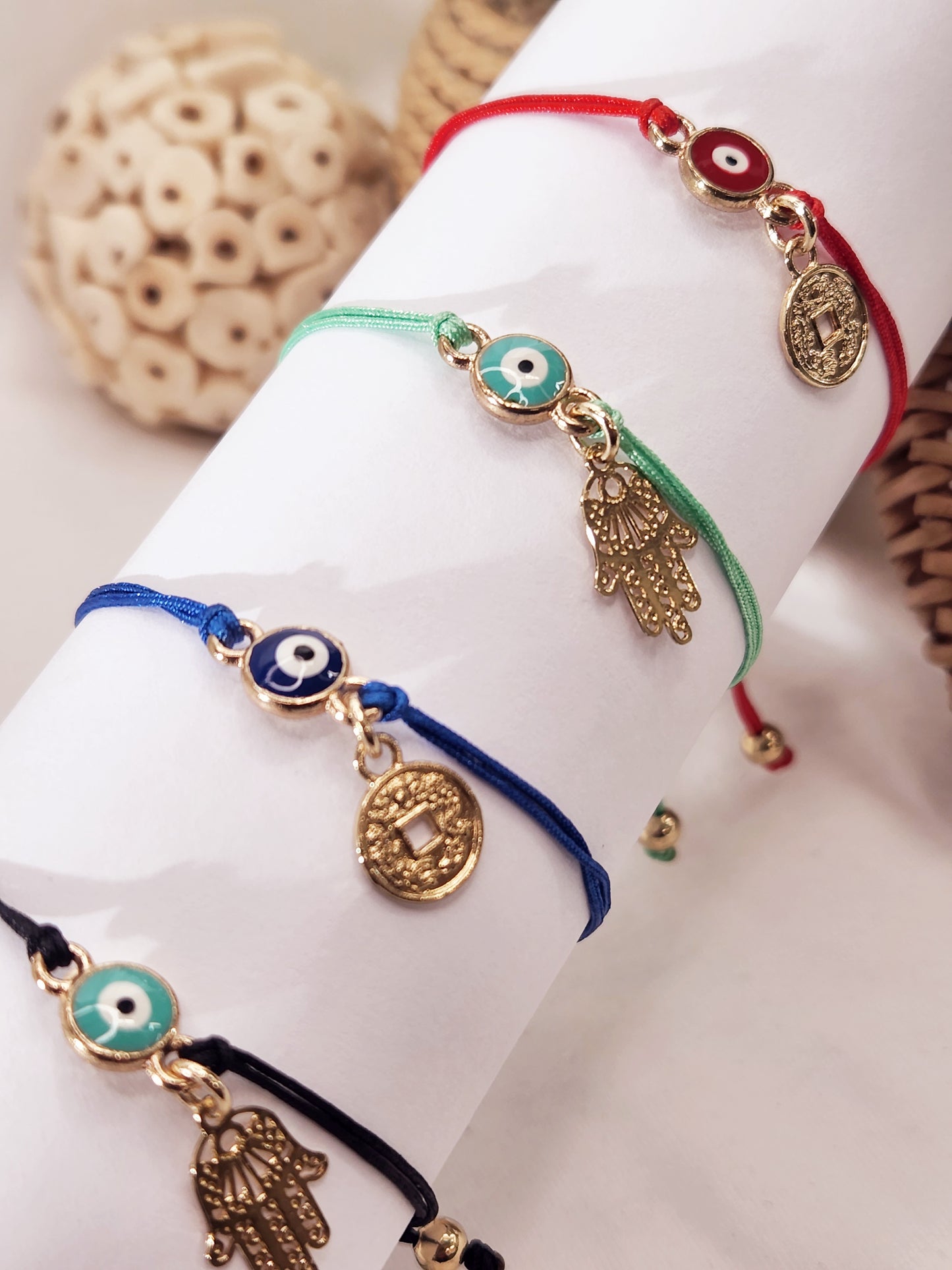 Pulsera de Hilo con Ojo - Moneda - Hamsa