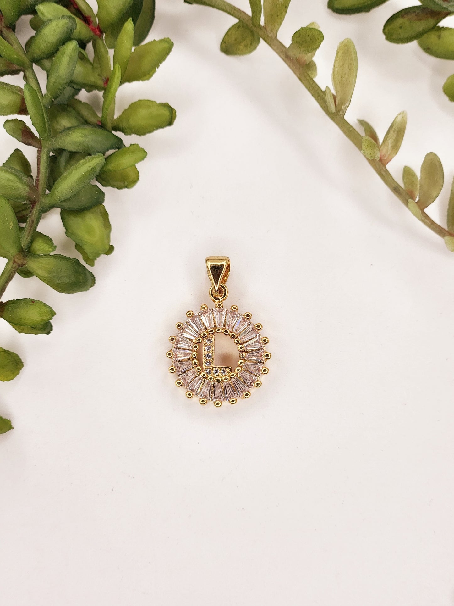 Gold Plated Pendant, Initial Letter of Zirconia and Crystals