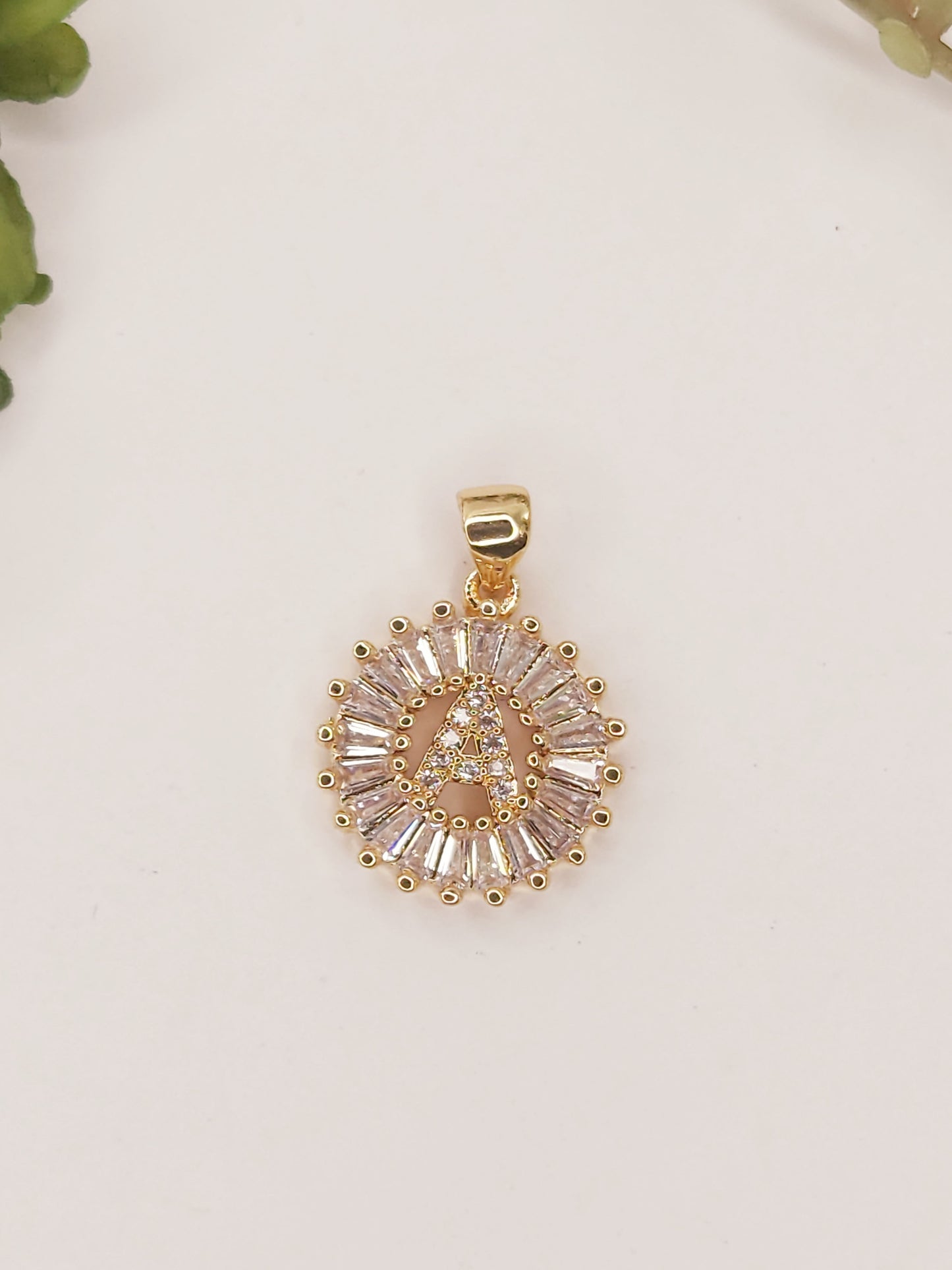 Gold Plated Pendant, Initial Letter of Zirconia and Crystals