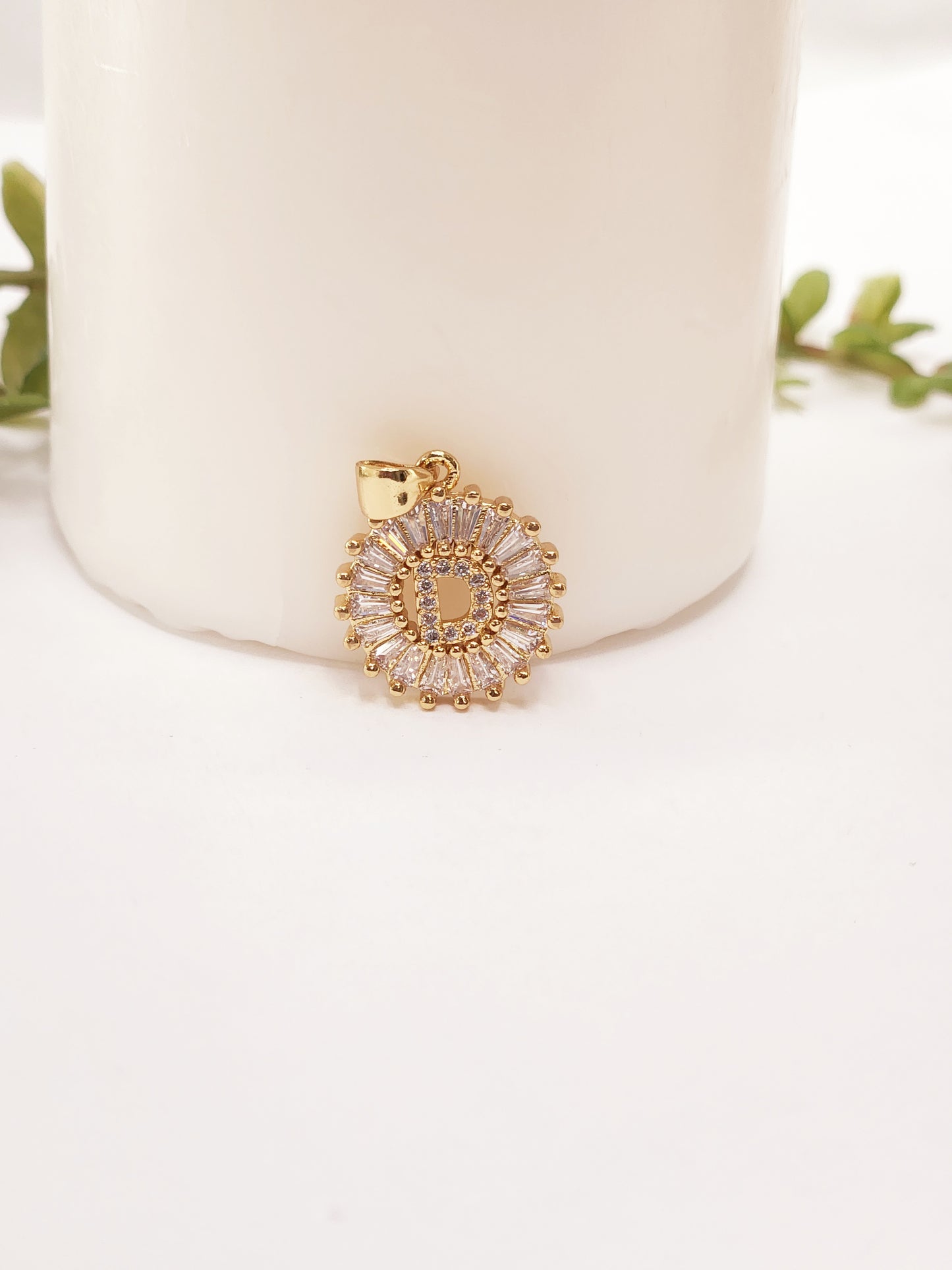 Gold Plated Pendant, Initial Letter of Zirconia and Crystals