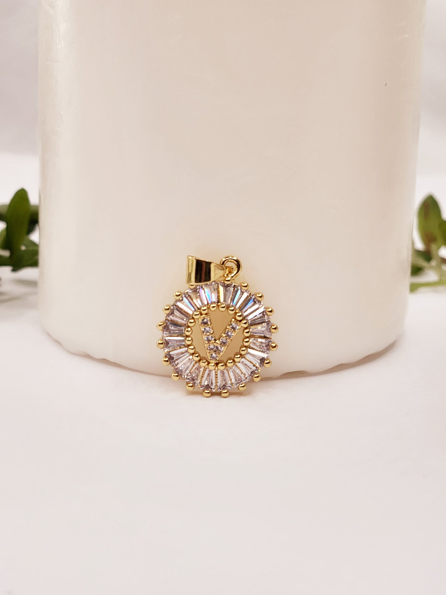 Gold Plated Pendant, Initial Letter of Zirconia and Crystals