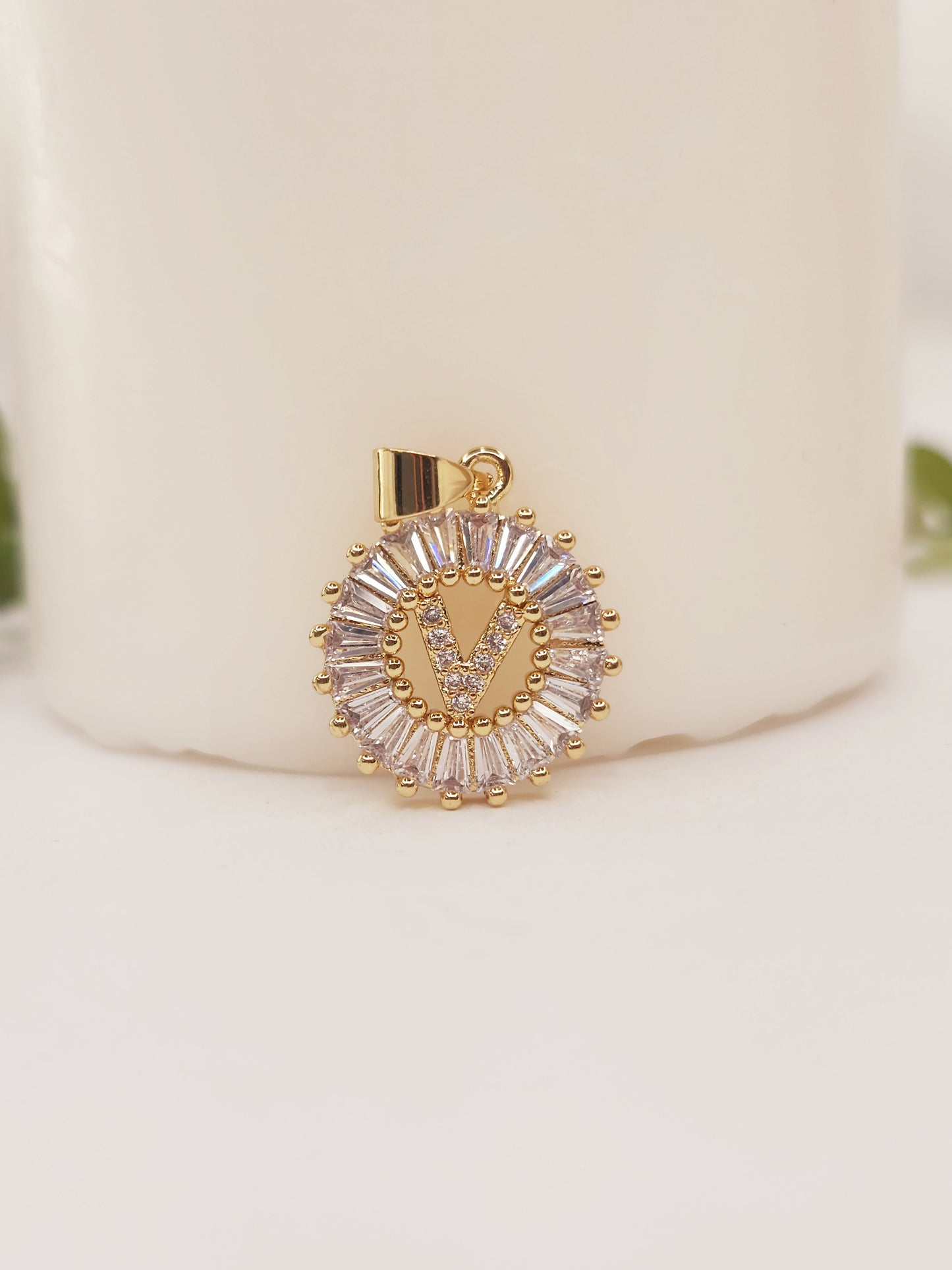 Gold Plated Pendant, Initial Letter of Zirconia and Crystals