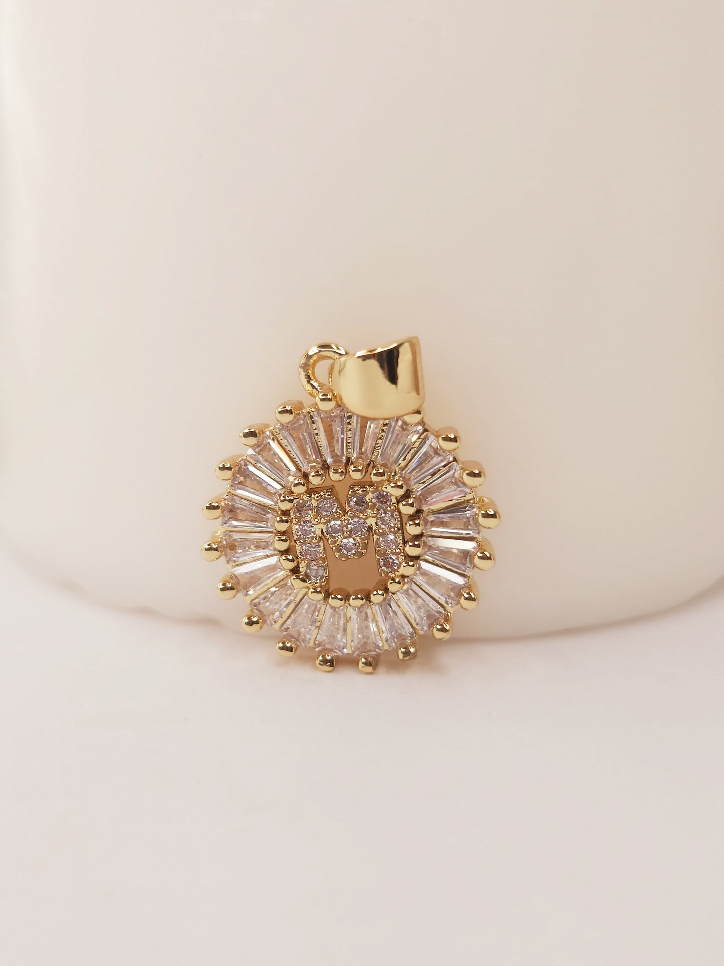 Gold Plated Pendant, Initial Letter of Zirconia and Crystals