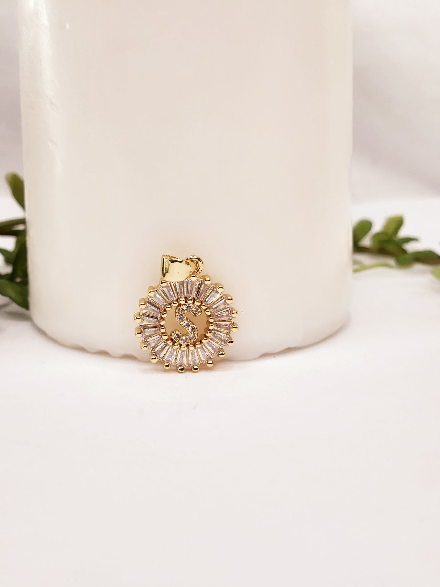Gold Plated Pendant, Initial Letter of Zirconia and Crystals