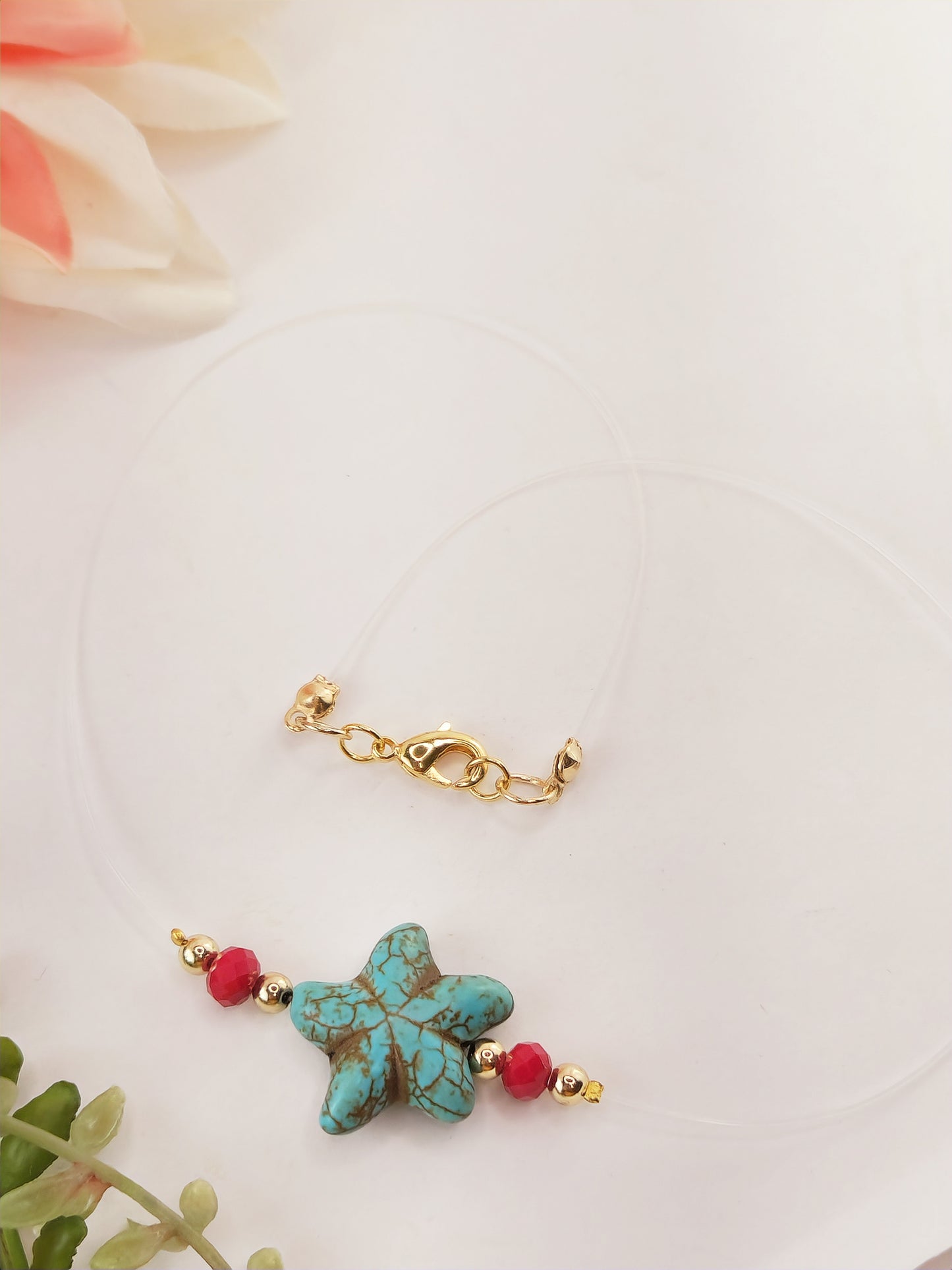 Invisible Thread Necklace - Turquoise Howlite Star Pendant