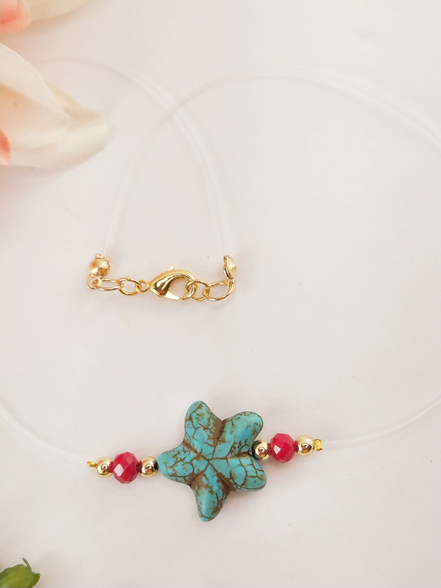 Invisible Thread Necklace - Turquoise Howlite Star Pendant