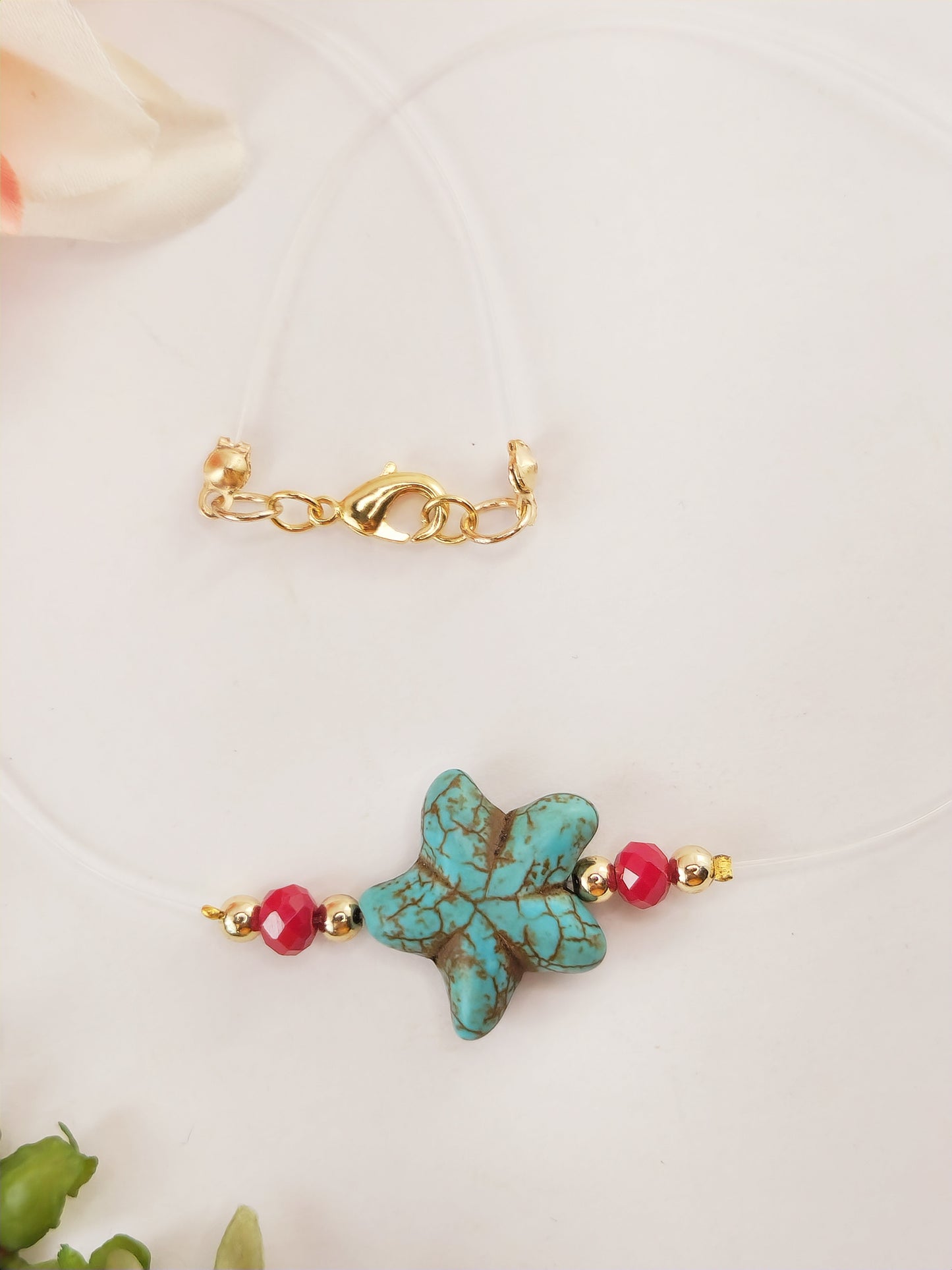 Invisible Thread Necklace - Turquoise Howlite Star Pendant