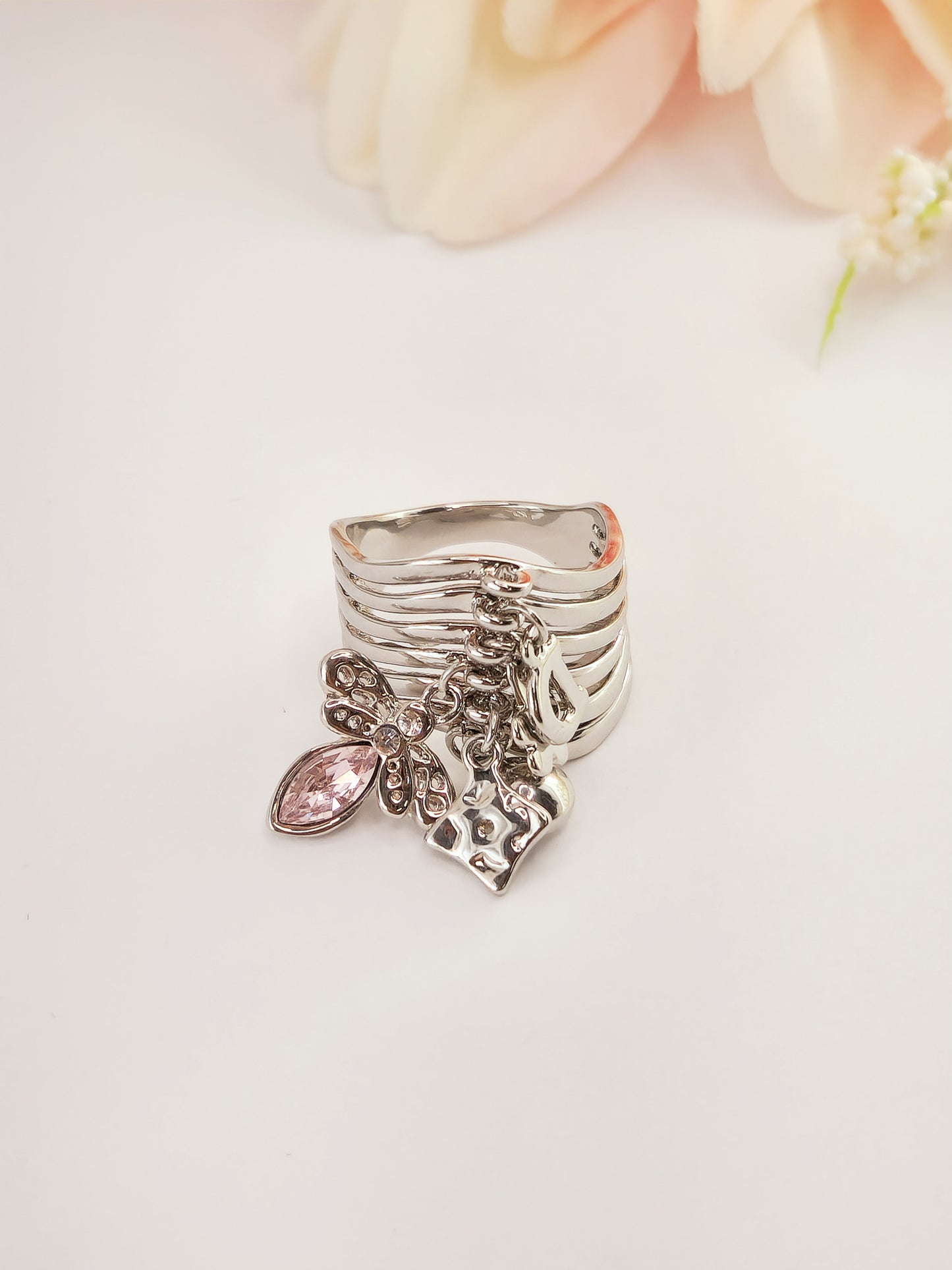 Nina Ring with Dragonfly Charms and Crystals