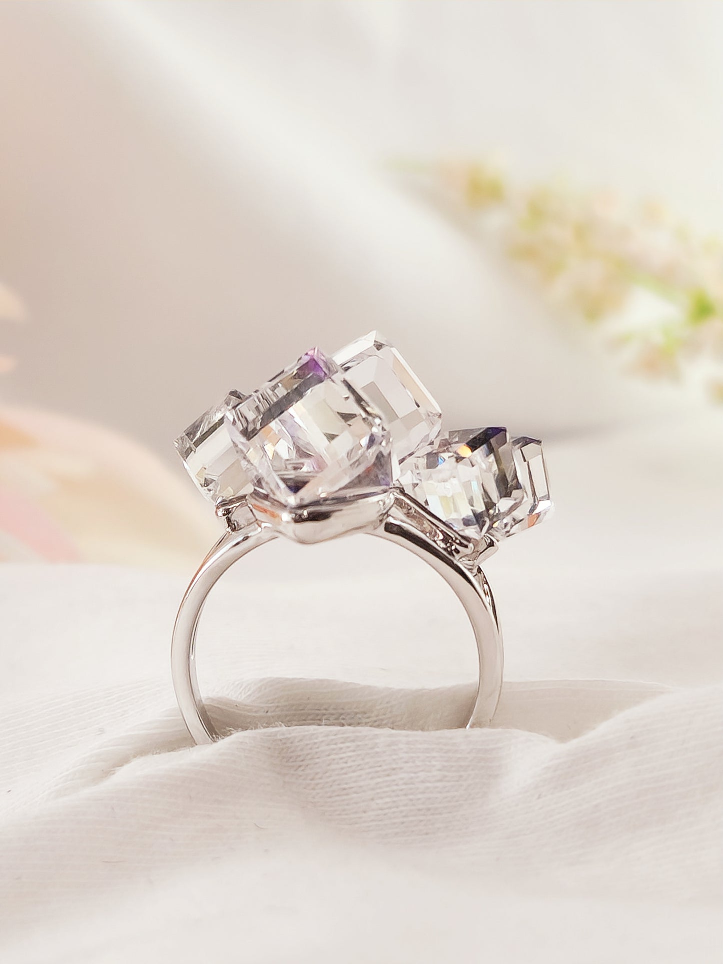 Talia Silver Ring with Multicolor Austrian Crystals