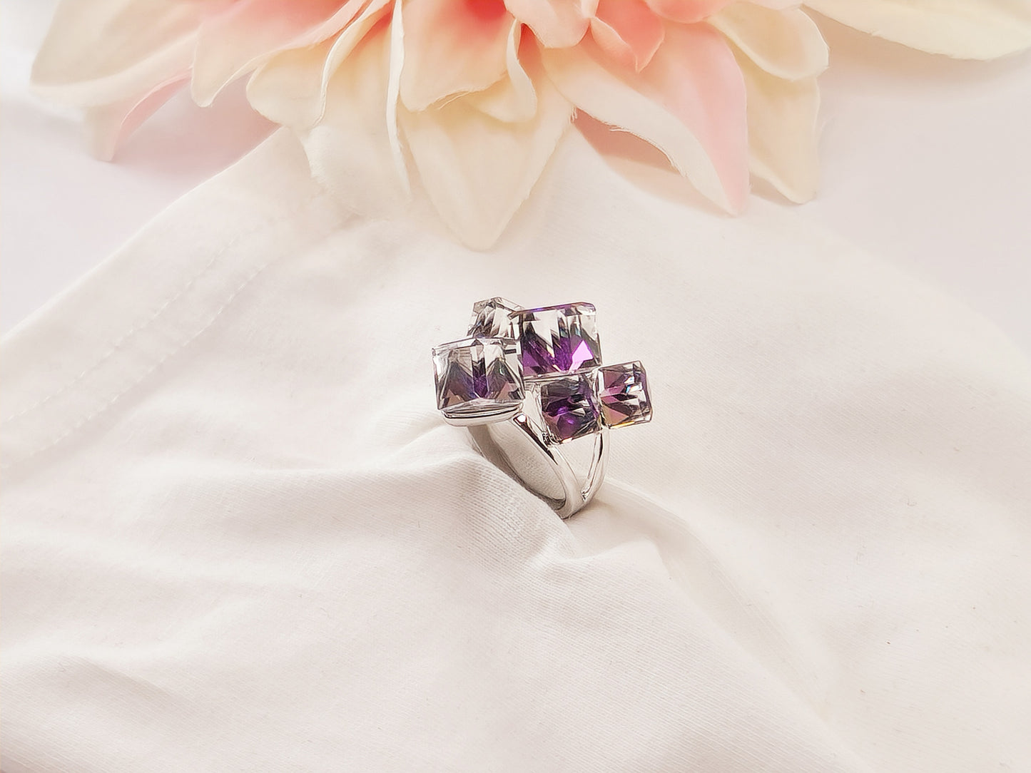 Talia Silver Ring with Multicolor Austrian Crystals