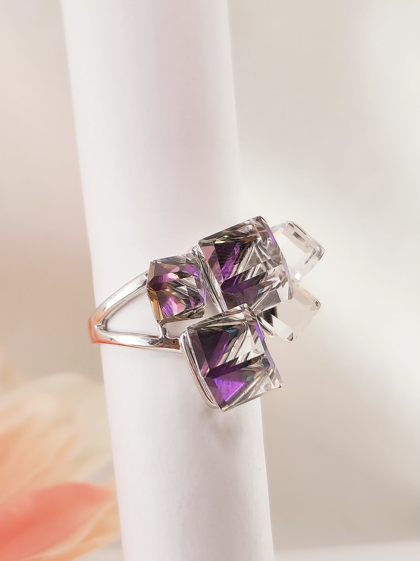 Talia Silver Ring with Multicolor Austrian Crystals