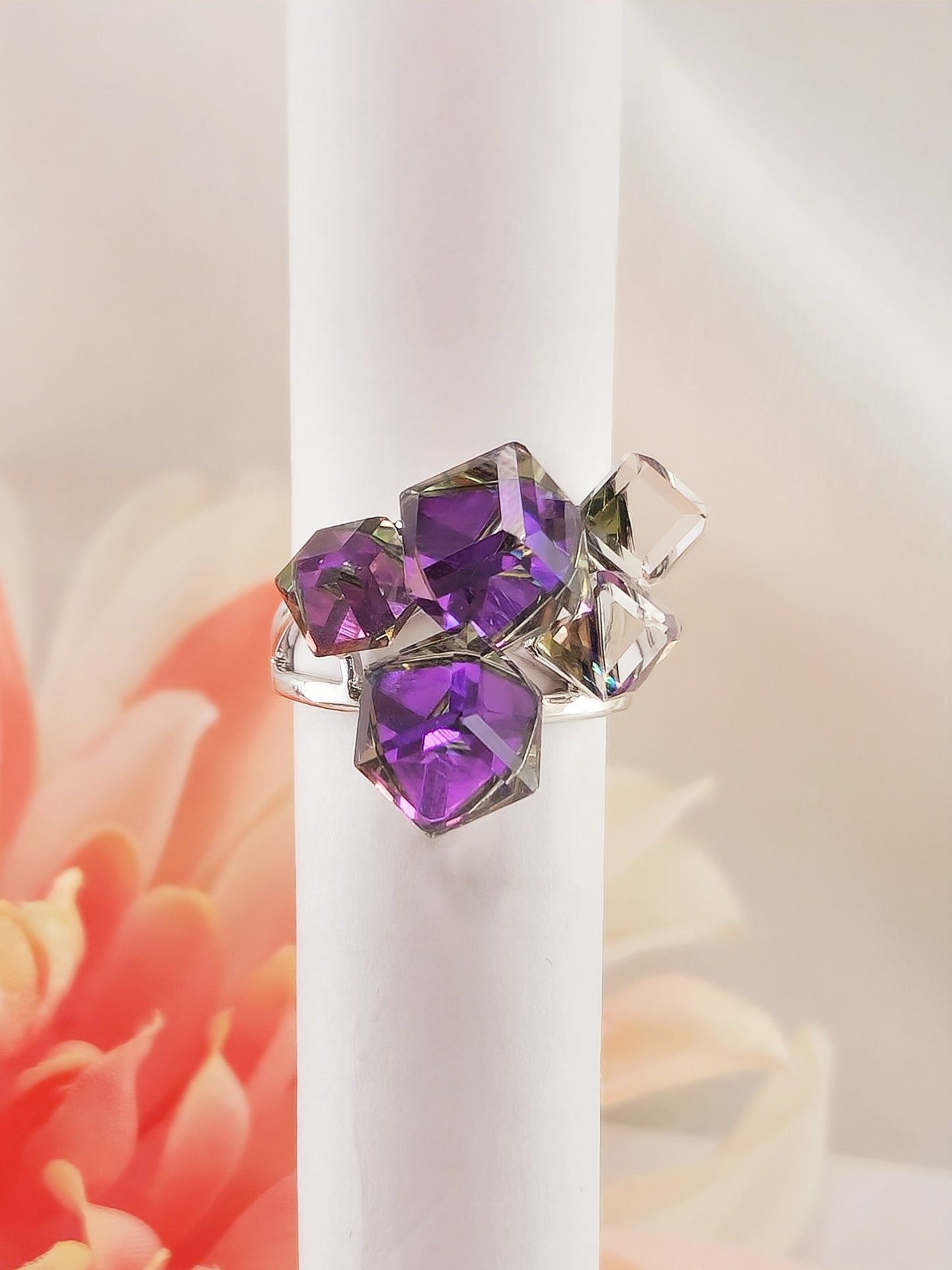 Talia Silver Ring with Multicolor Austrian Crystals