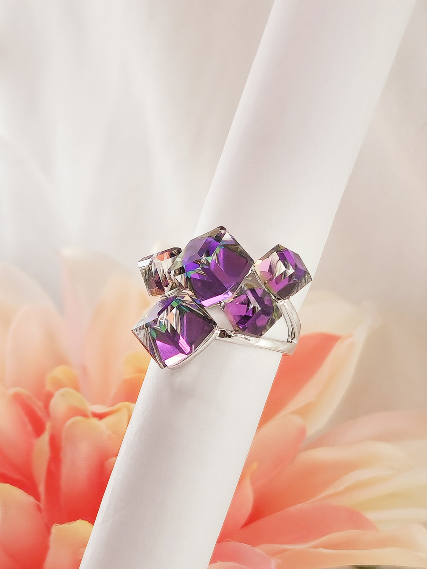 Talia Silver Ring with Multicolor Austrian Crystals