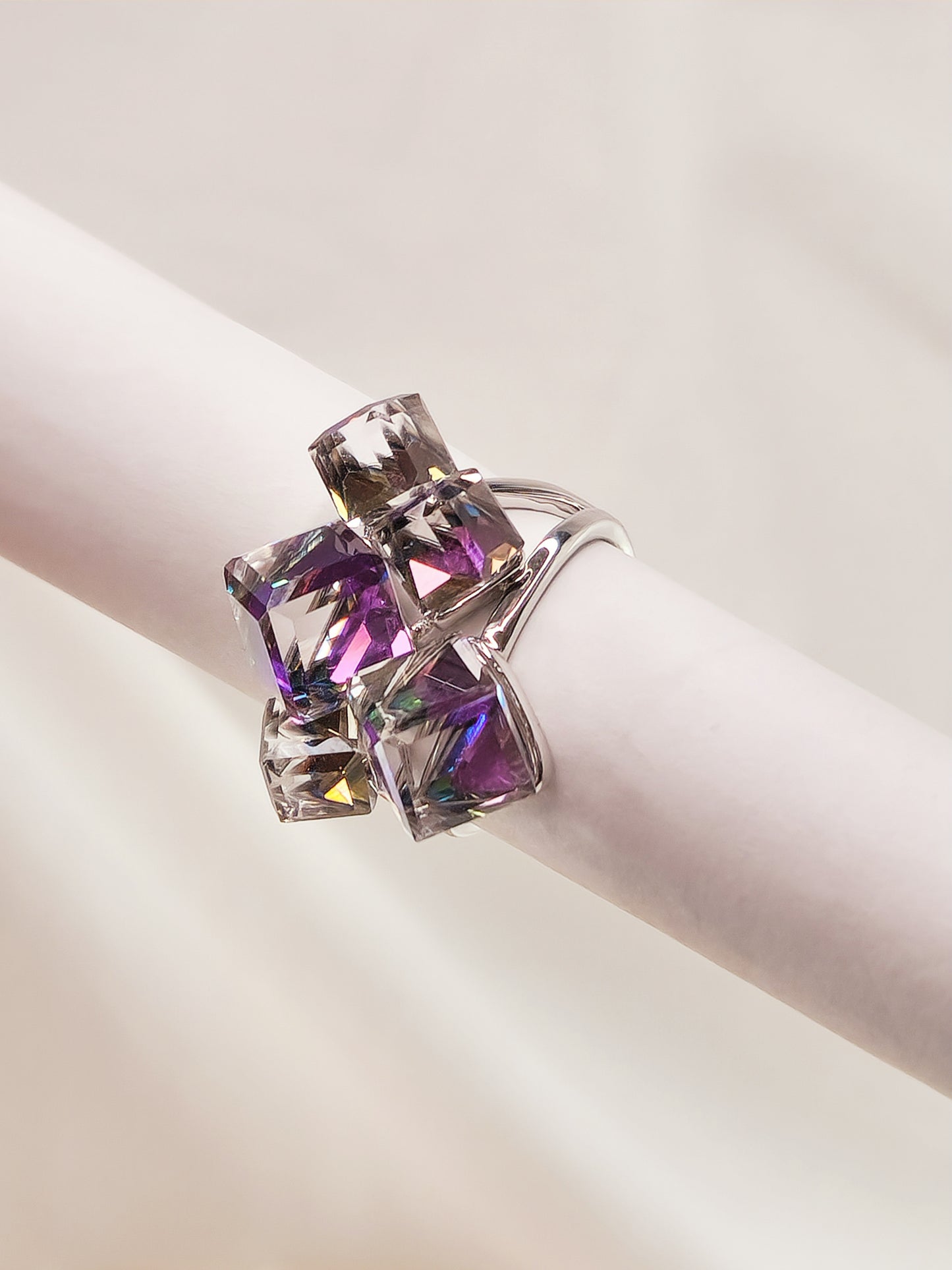 Talia Silver Ring with Multicolor Austrian Crystals