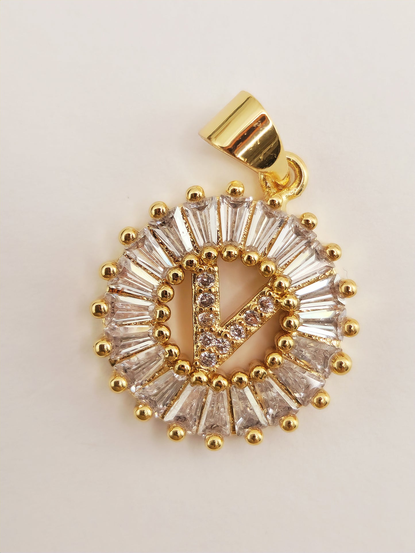 Gold Plated Pendant, Initial Letter of Zirconia and Crystals