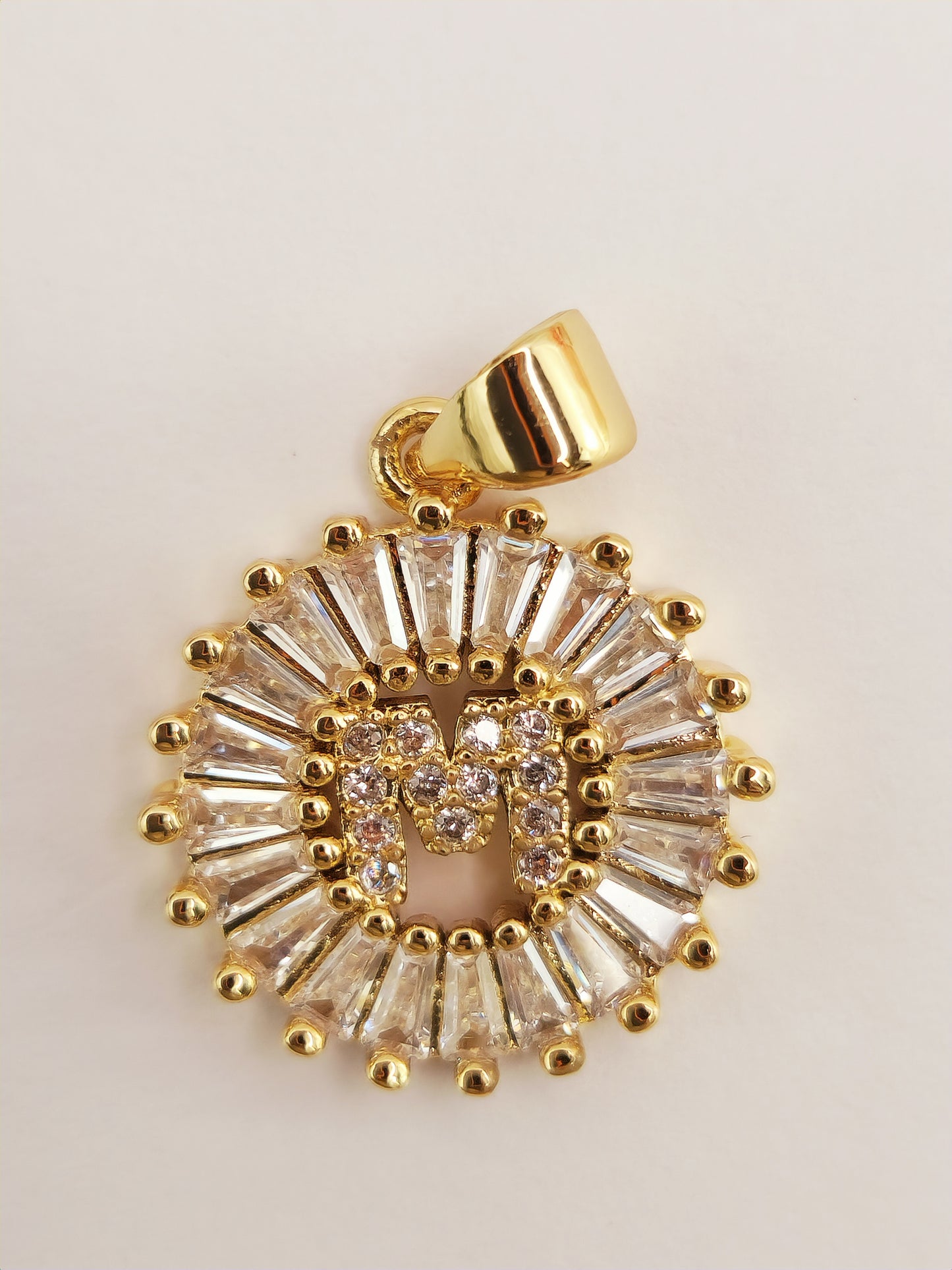 Gold Plated Pendant, Initial Letter of Zirconia and Crystals