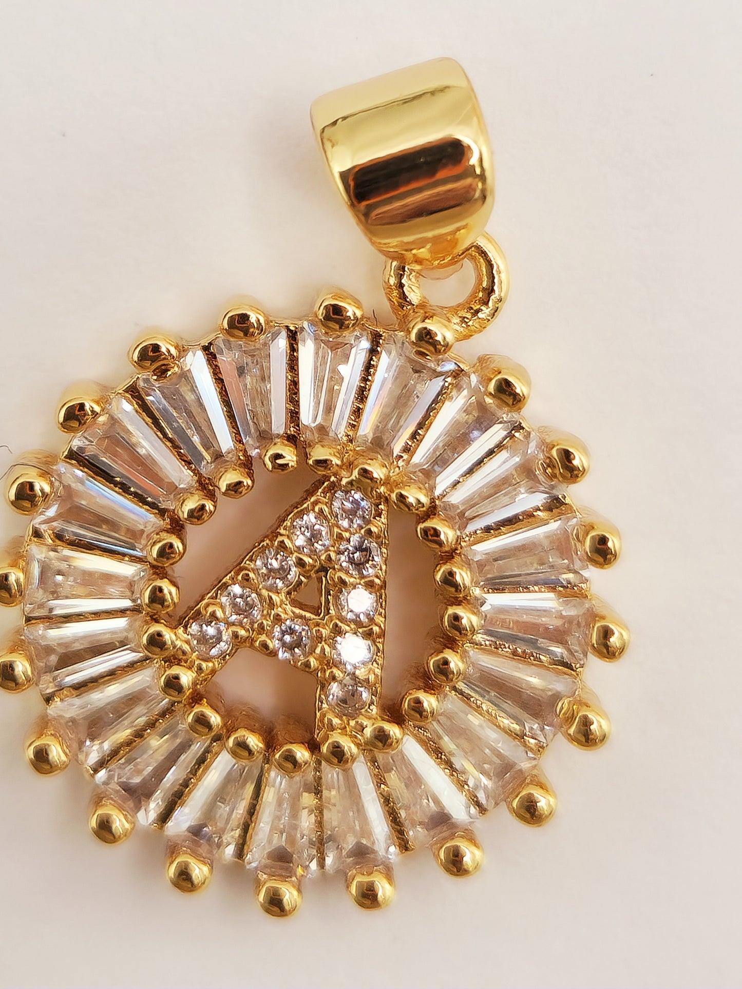 Gold Plated Pendant, Initial Letter of Zirconia and Crystals
