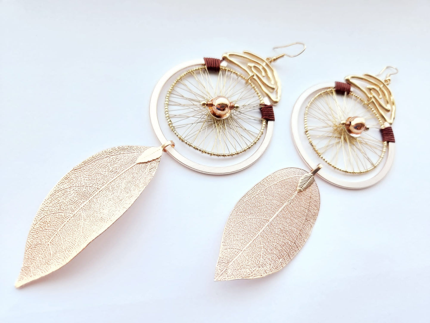 Long natural leaf earrings