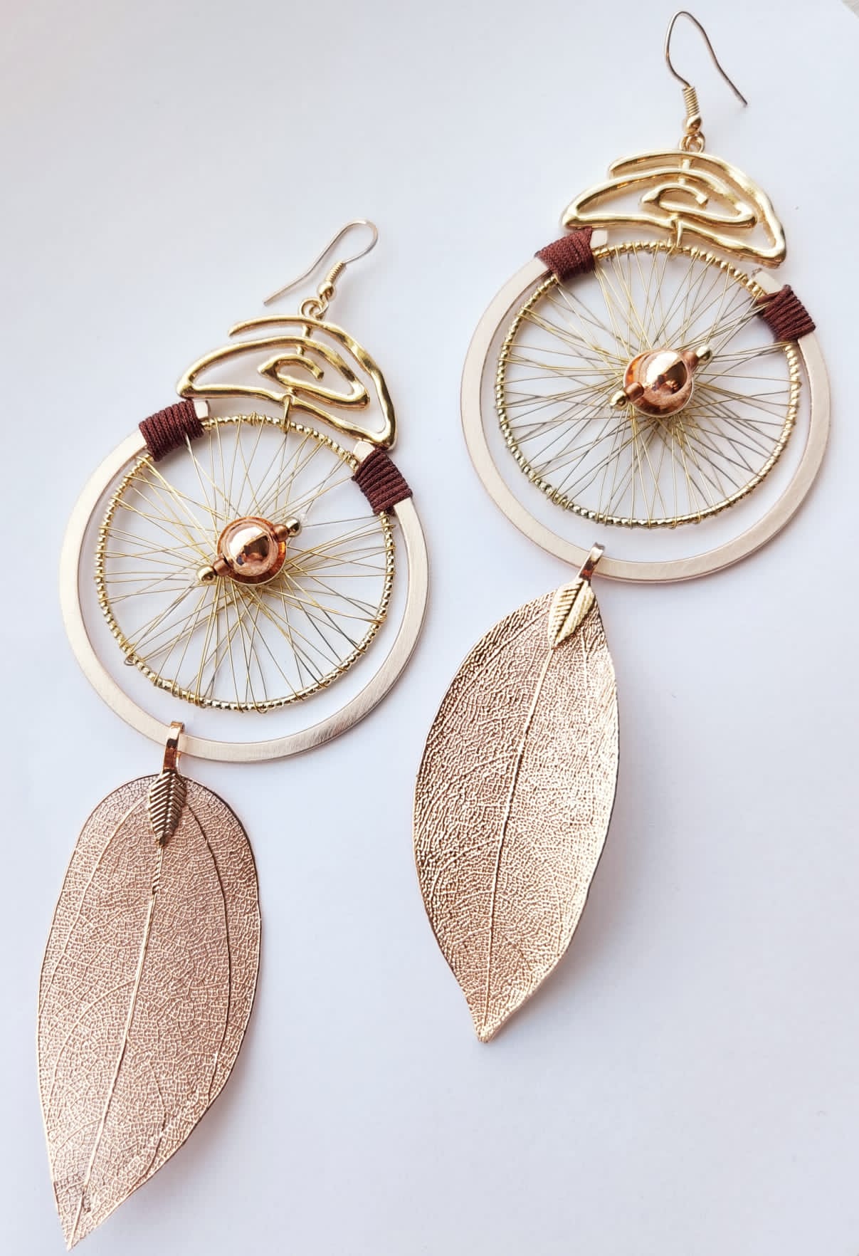 Long natural leaf earrings