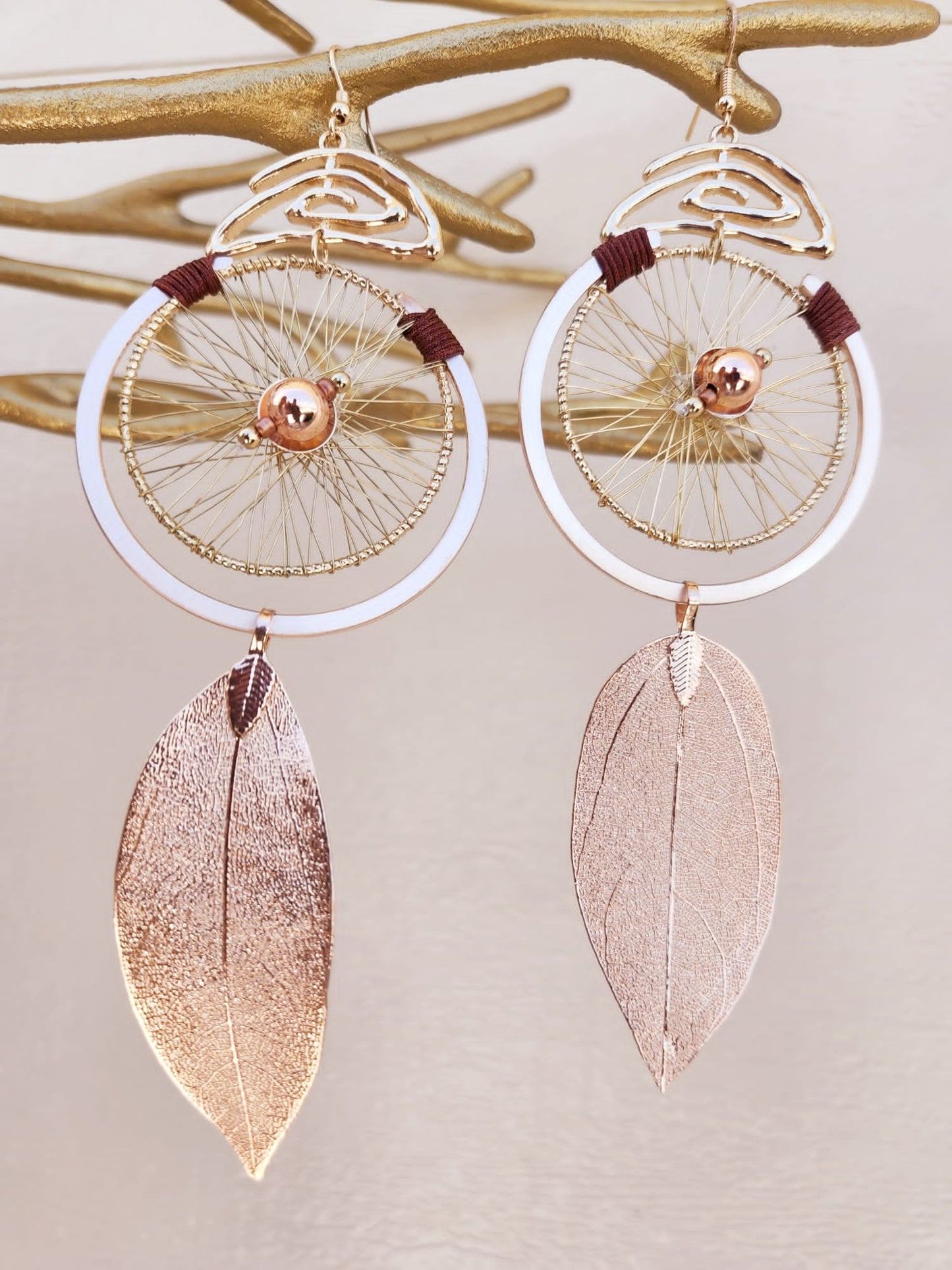 Long natural leaf earrings