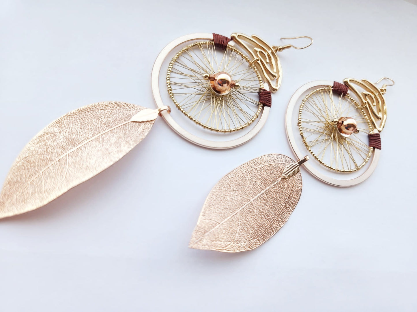 Long natural leaf earrings