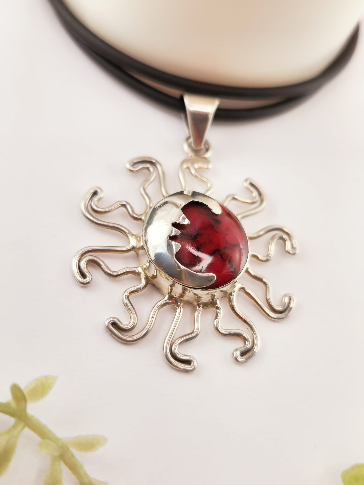 Rubber Cord with Sun and Moon Charm in 925 Silver