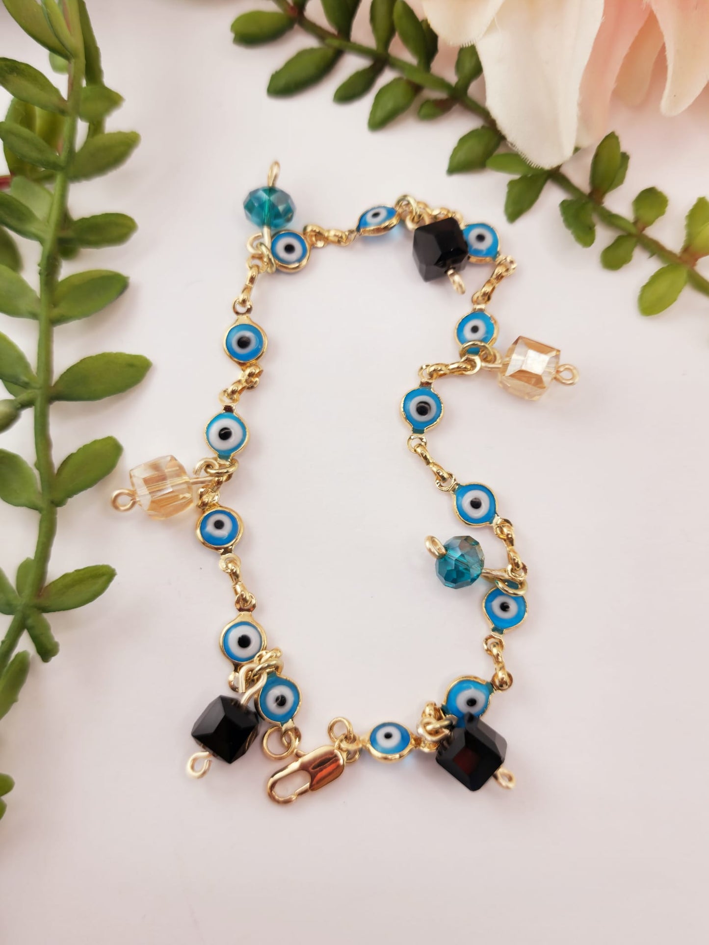 Gold Plated "Eye and Crystal" Anklet
