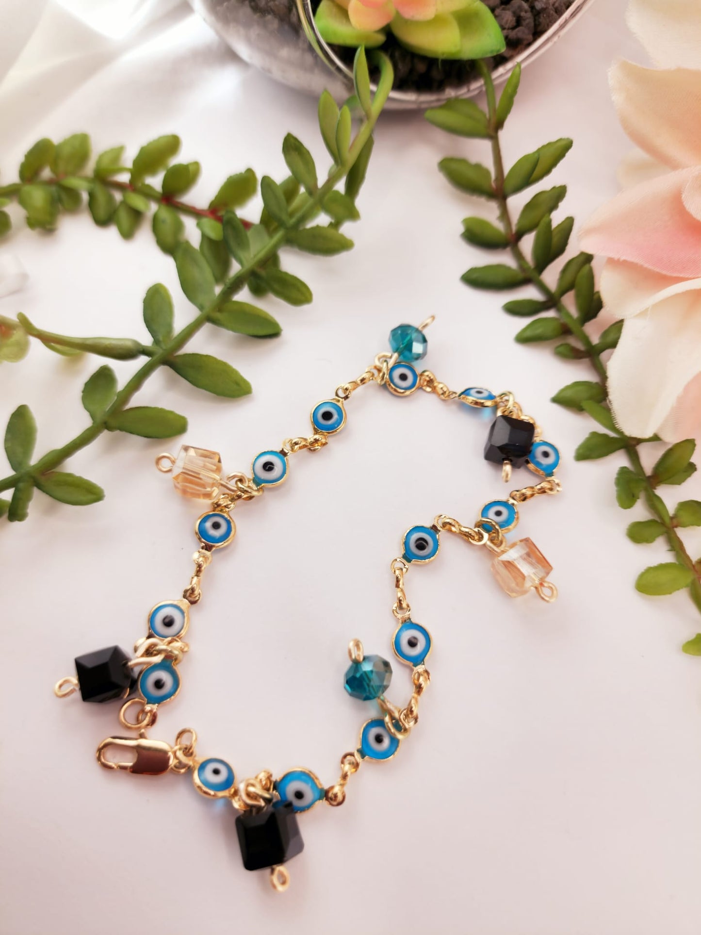 Gold Plated "Eye and Crystal" Anklet