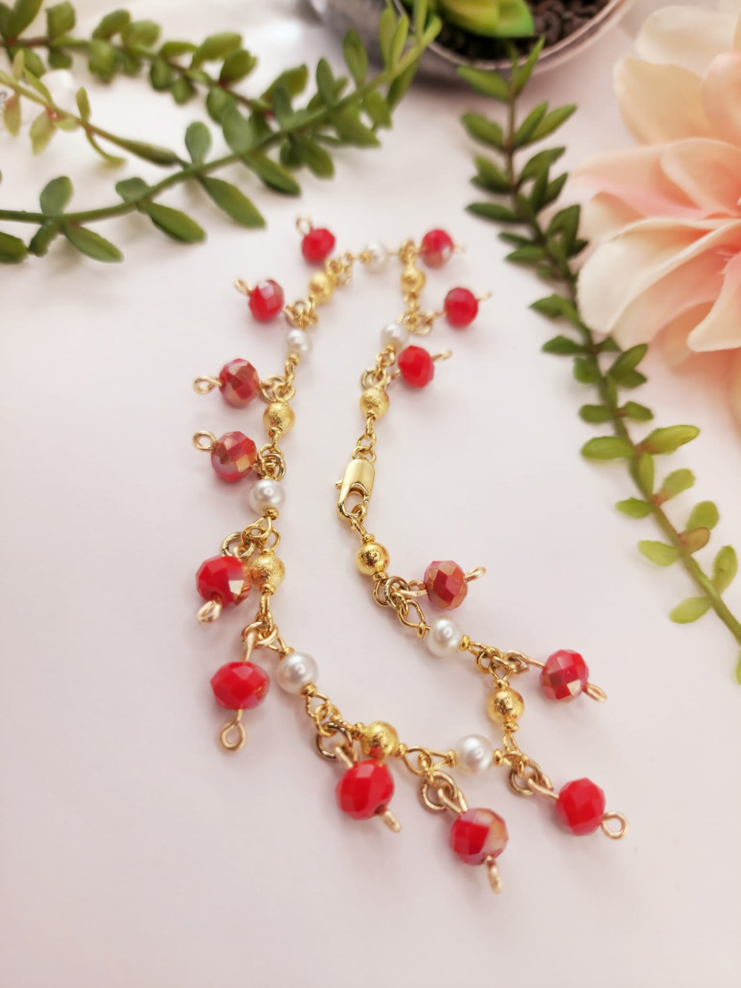 Tobillera de Oro Laminado Roja
