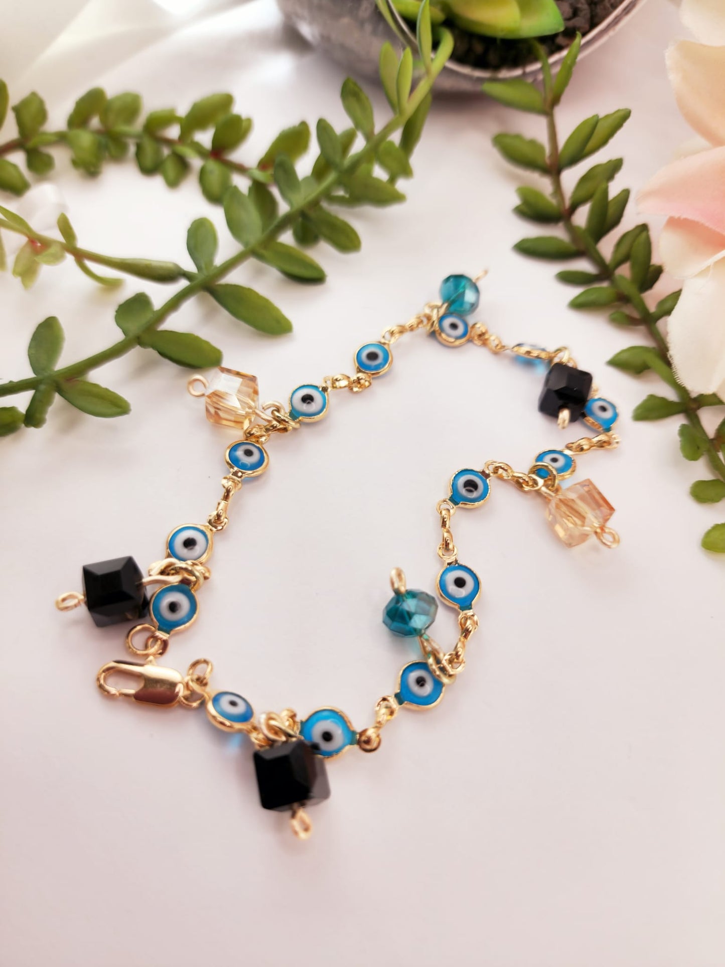 Gold Plated "Eye and Crystal" Anklet