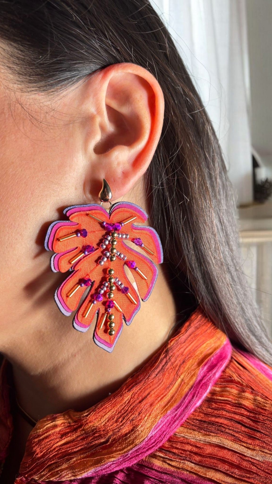 Maxi Aretes Hojas Monstera con Base de Gota (Tendencia)