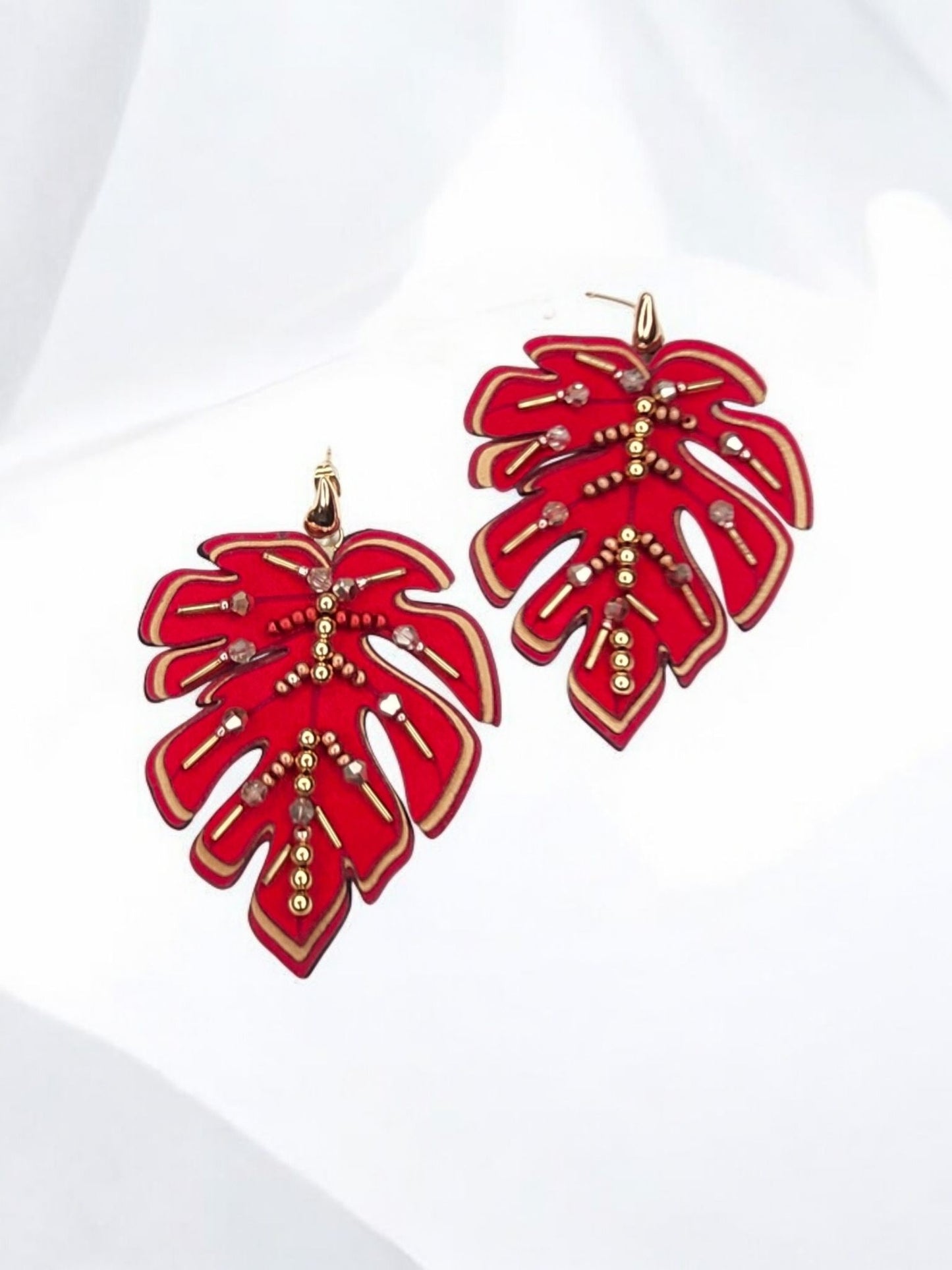 Maxi Aretes Hojas Monstera con Base de Gota (Tendencia)