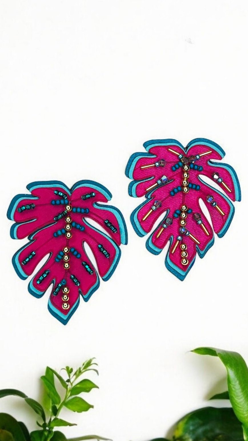 Maxi Aretes Hojas Monsteras con Base Stud