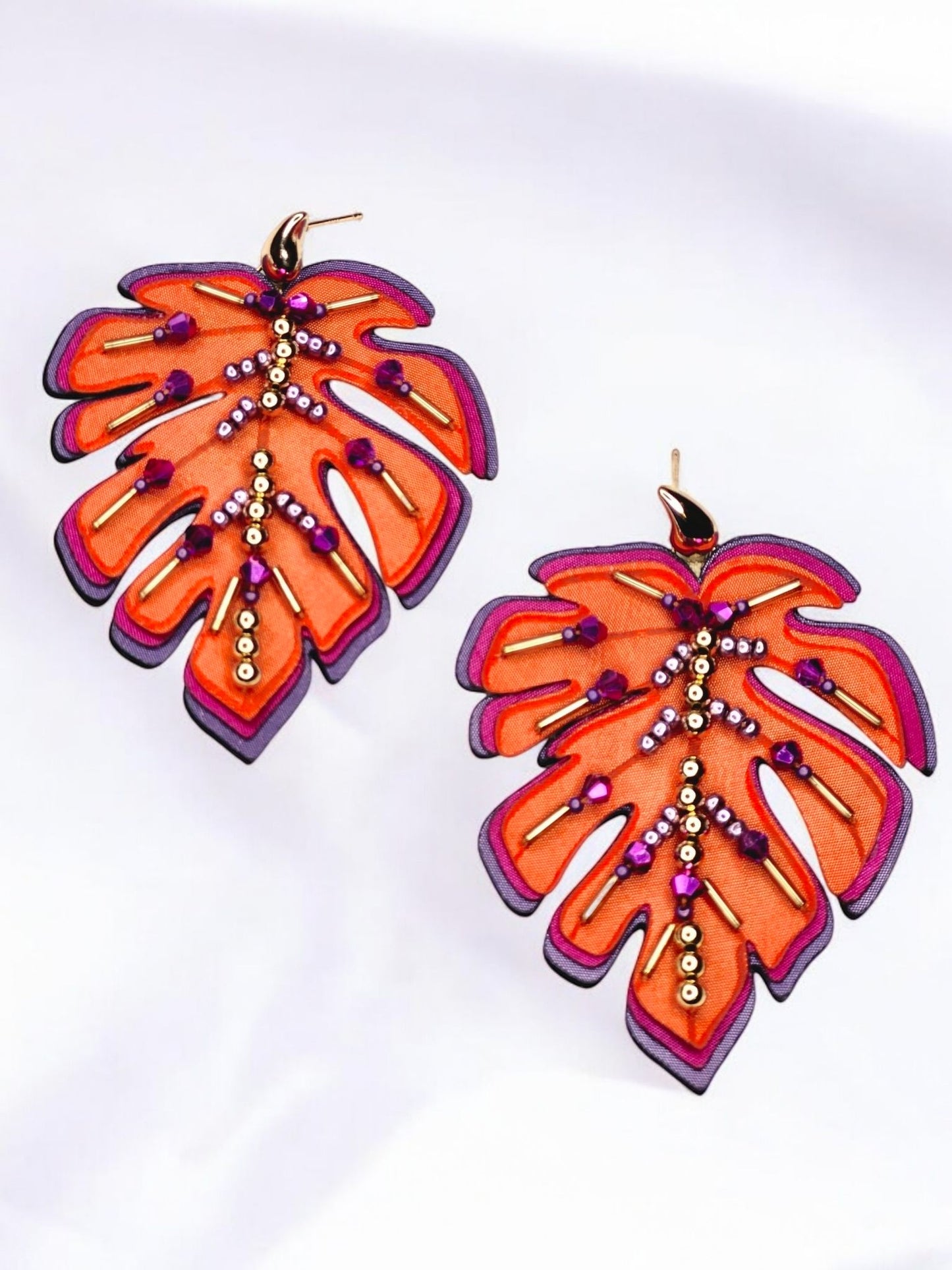 Maxi Aretes Hojas Monstera con Base de Gota (Tendencia)