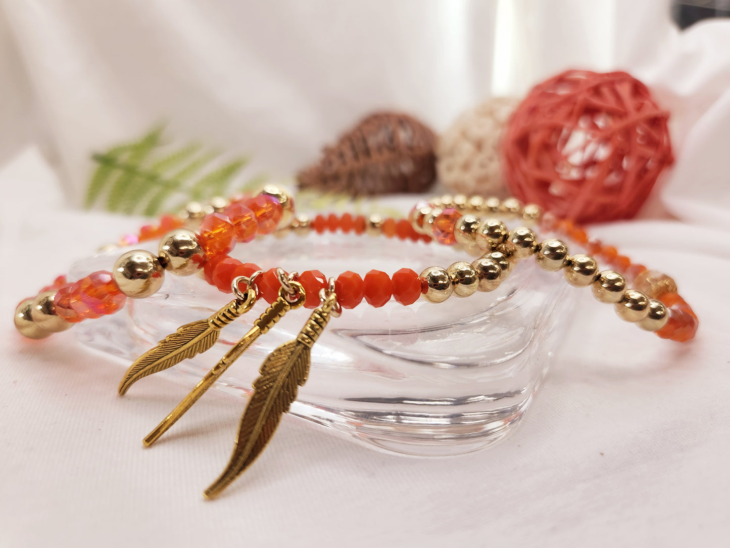 Set of 3 Bracelets. Orange Faceted Agate