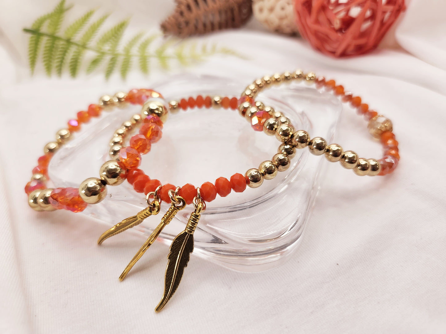 Set of 3 Bracelets. Orange Faceted Agate