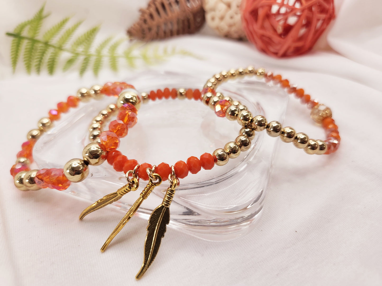 Set of 3 Bracelets. Orange Faceted Agate