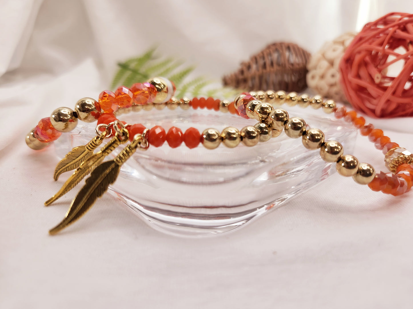 Set of 3 Bracelets. Orange Faceted Agate