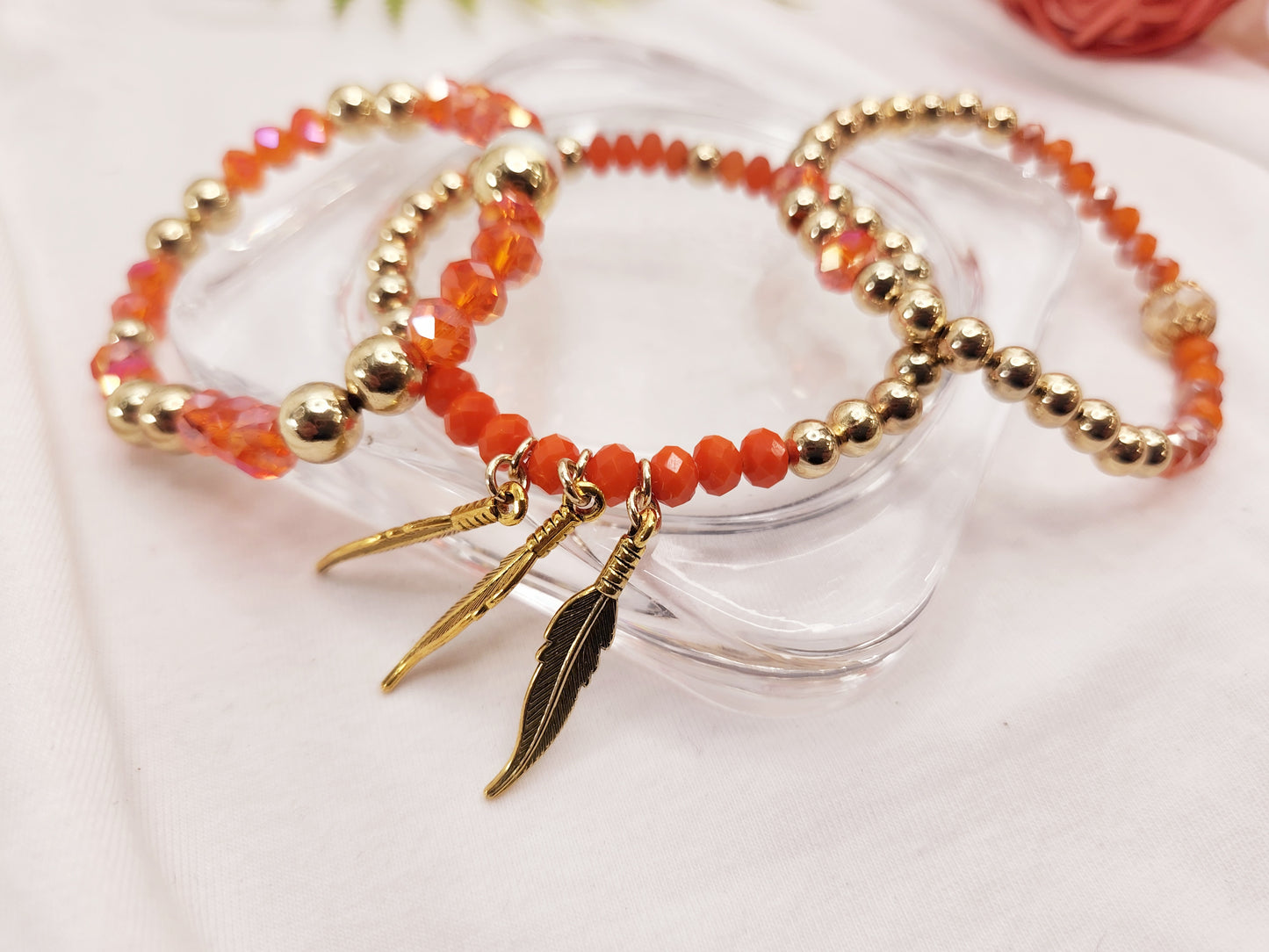 Set of 3 Bracelets. Orange Faceted Agate