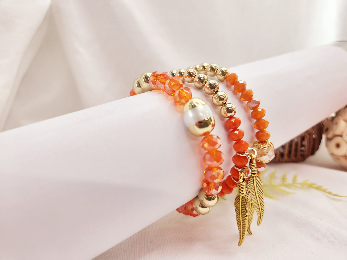 Set of 3 Bracelets. Orange Faceted Agate