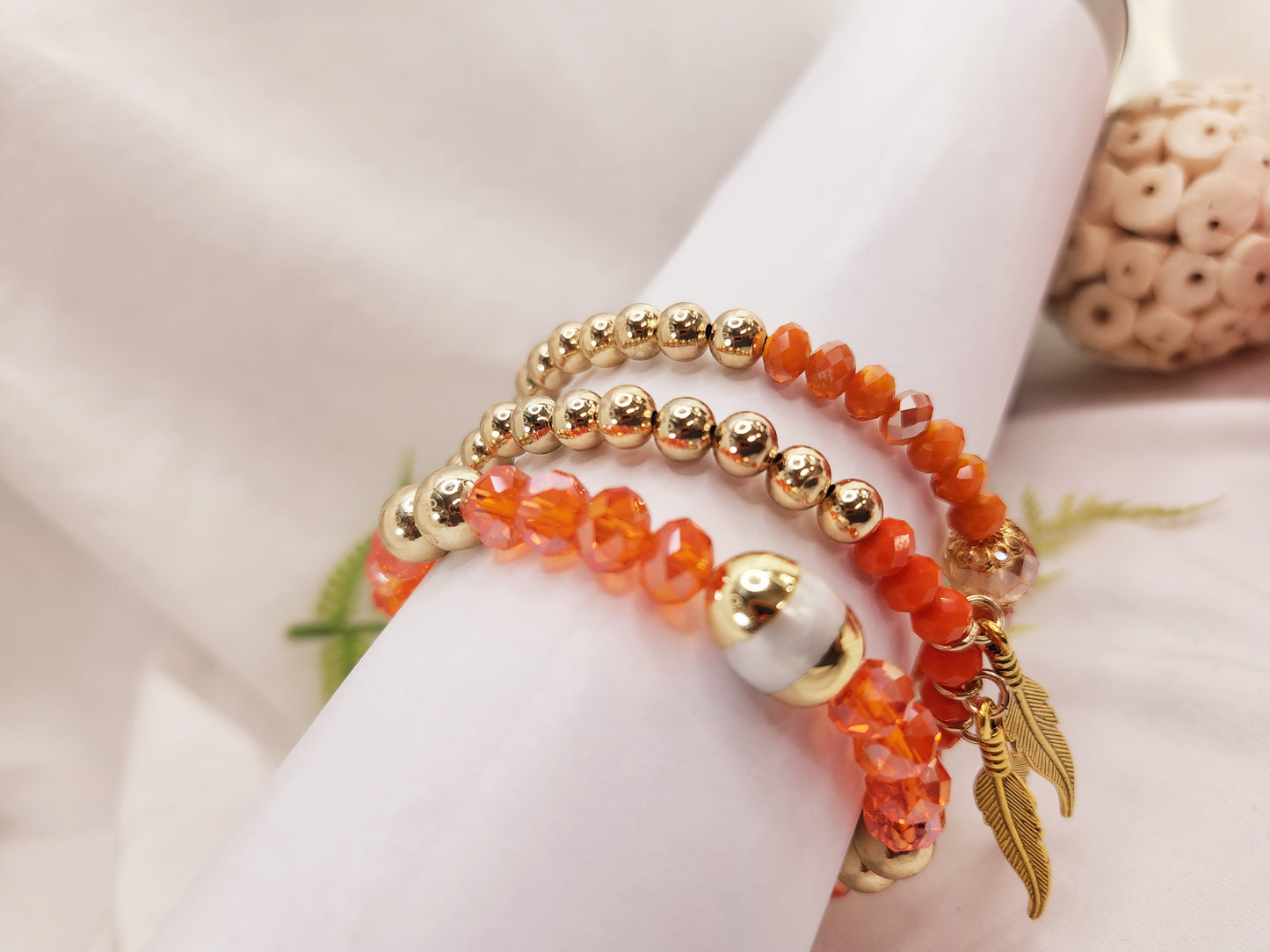 Set of 3 Bracelets. Orange Faceted Agate