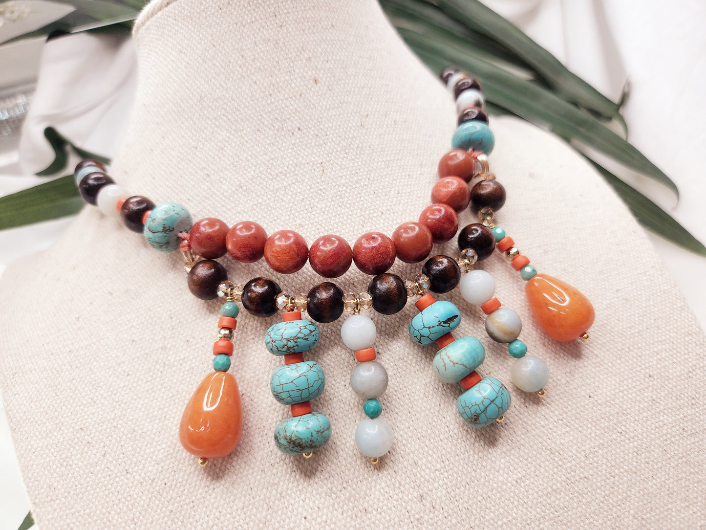 Jade Necklace - Howlite - Wood - Crystals - Jasper